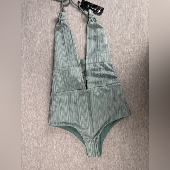 Tavik Emme Slinky Ribbed One Piece Women's XS Green Moderate Coverage Swimwear - Picture 1 of 7